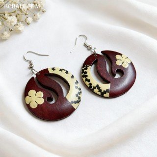 New Design Painting Wood Earrings Handmade in Bali